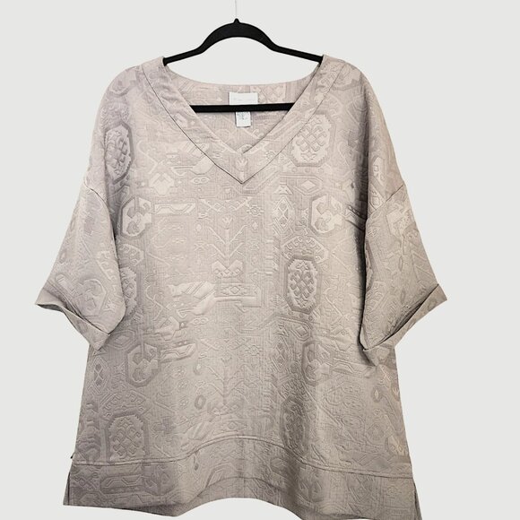 SOFT SURROUNDINGS Brocade Top Large‎ Boxy V-Neck Heavy Drape Classy Taupe - Picture 1 of 12